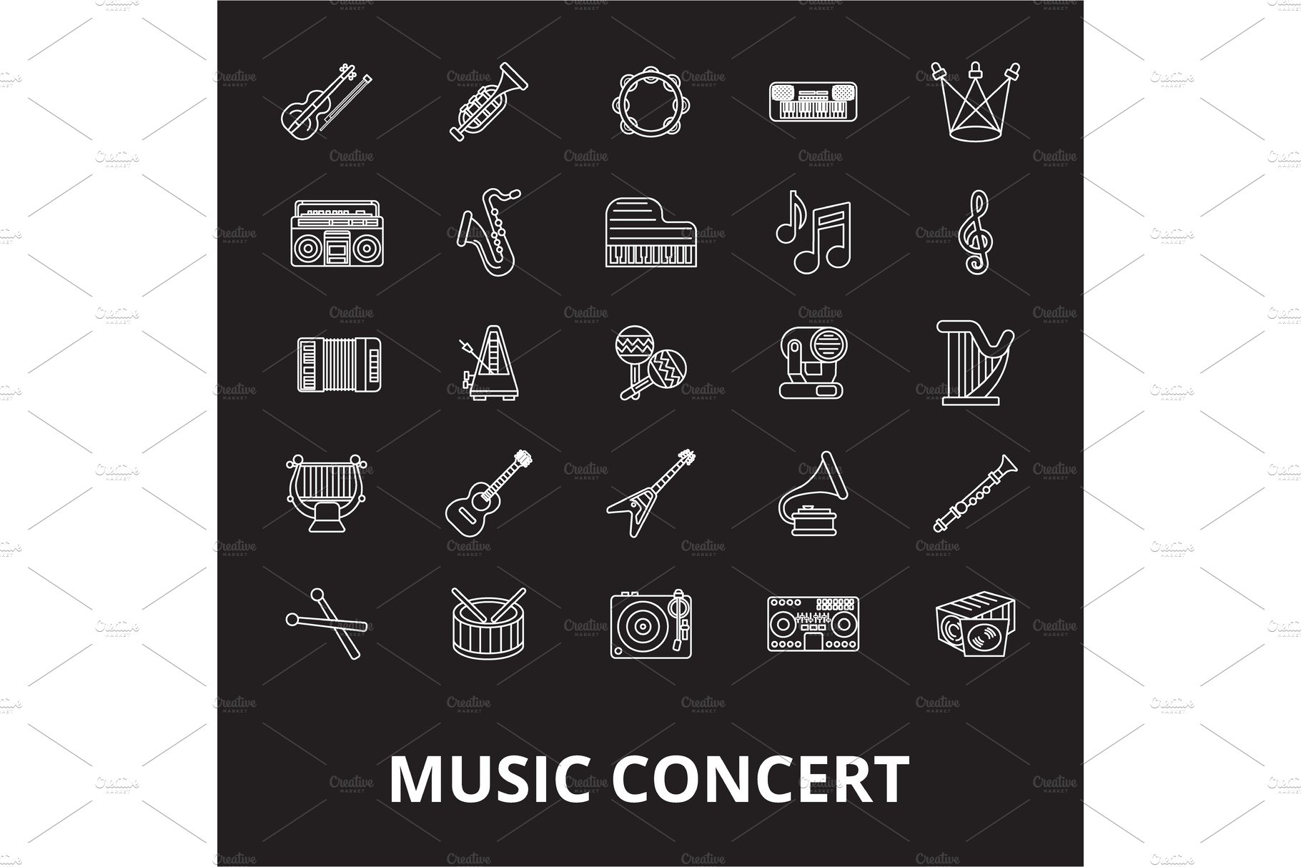 Music concert editable line icons cover image.