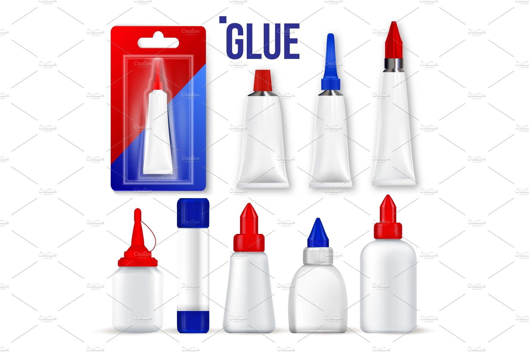 Glue Set Vector. Bottle, Tube, Stick cover image.
