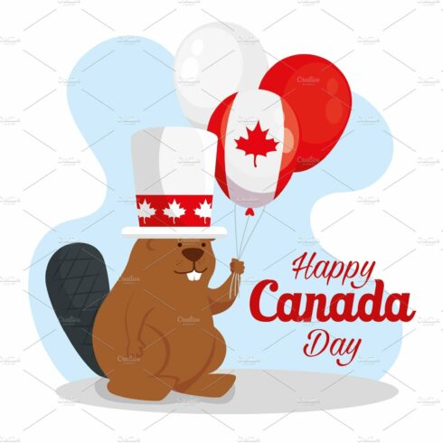 happy canada day with beaver and cover image.