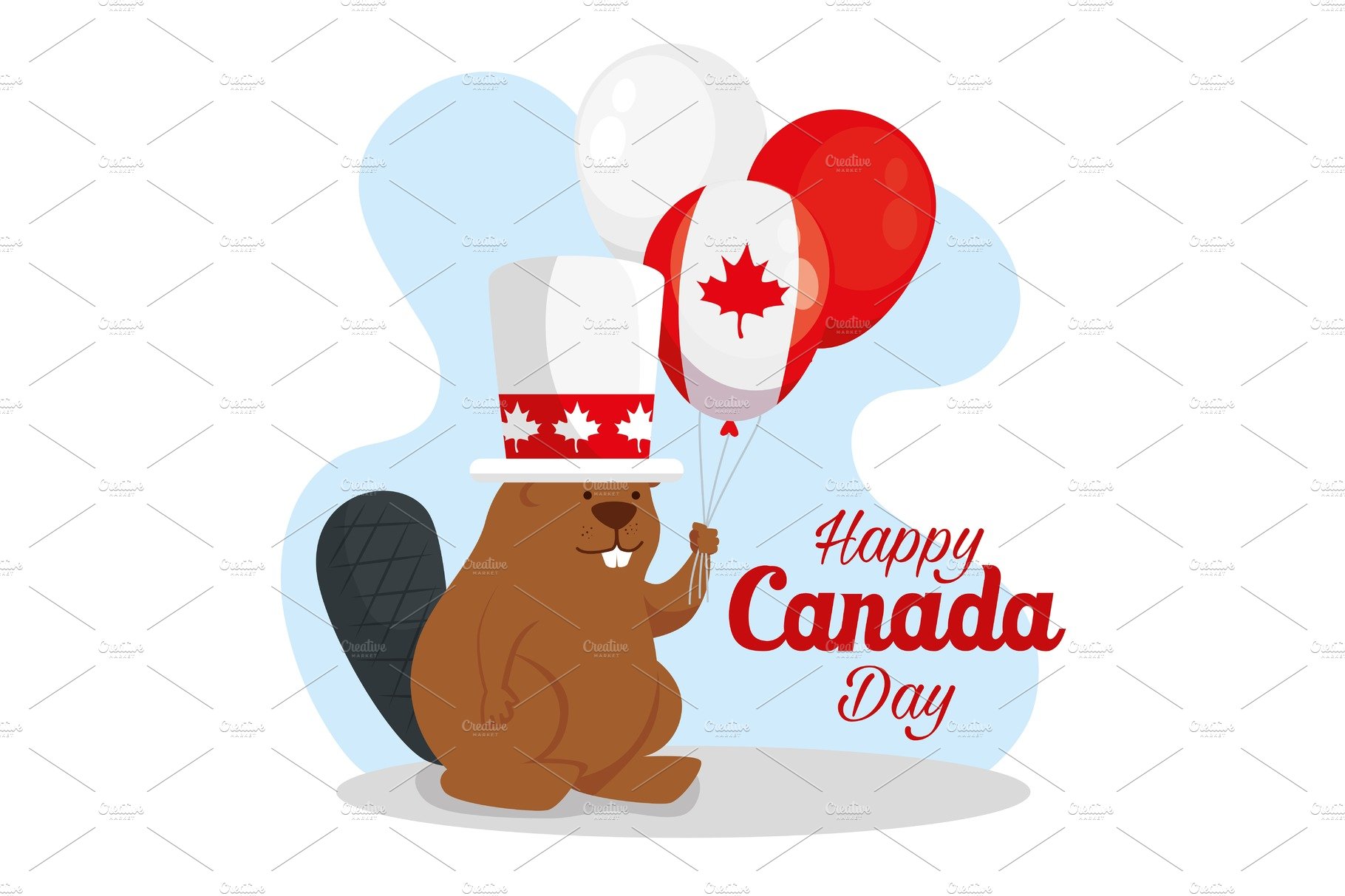 happy canada day with beaver and cover image.