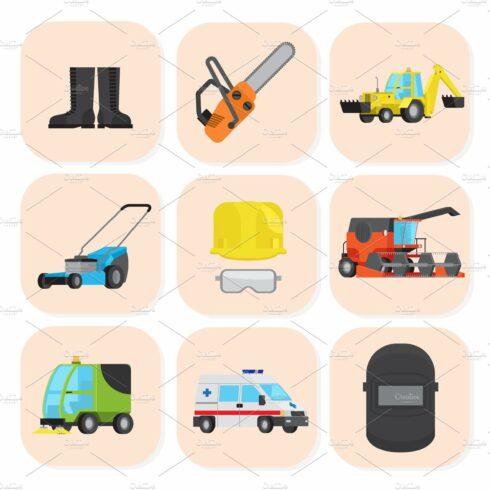 Industrial Equipment and Special Machine Icons Set cover image.