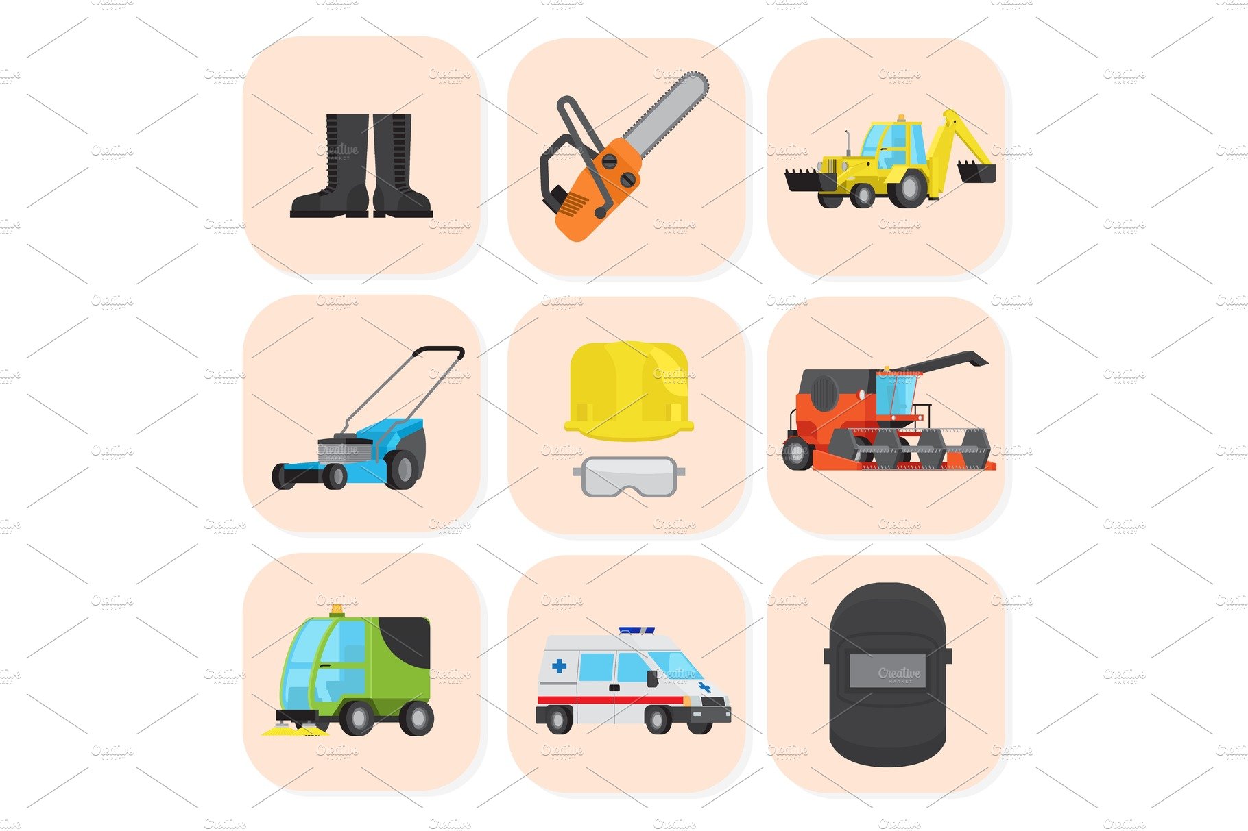 Industrial Equipment and Special Machine Icons Set cover image.