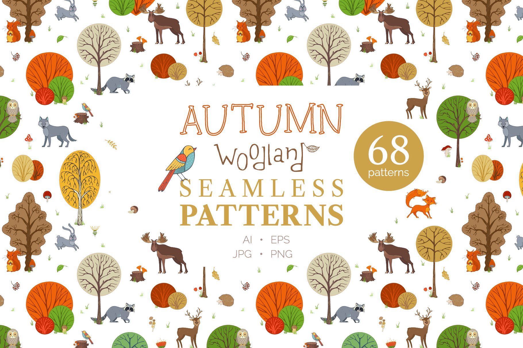 Autumn Woodland Seamless Patterns cover image.