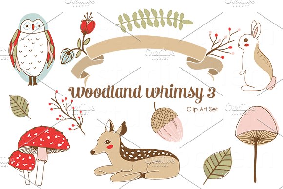 Woodland Whimsy 3 .png Clip Art Set cover image.