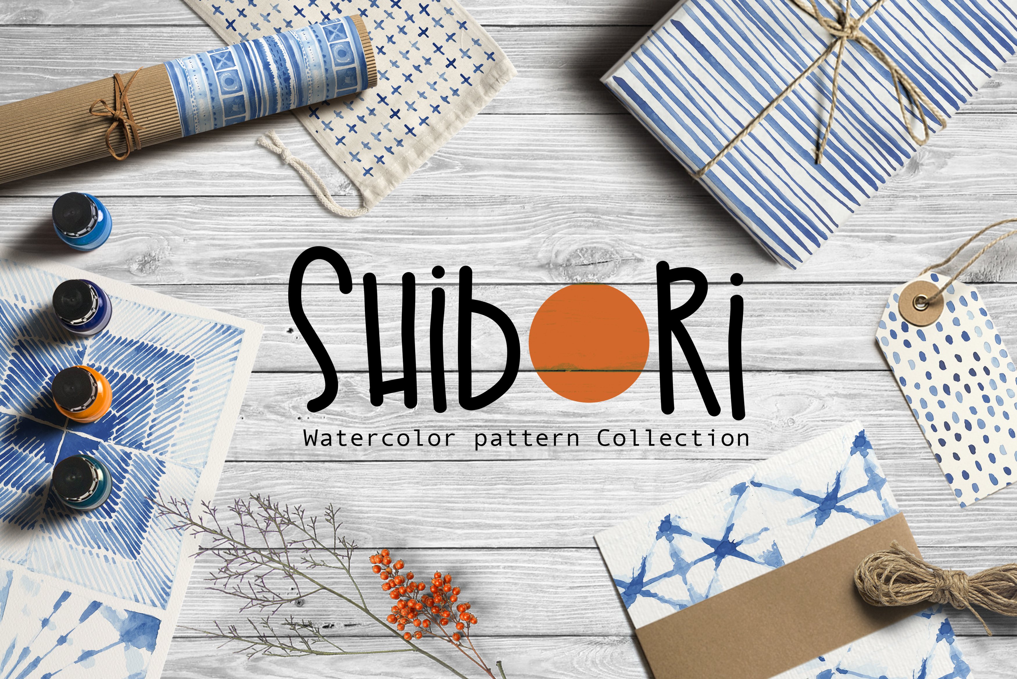 Shibori indigo watercolor collection cover image.
