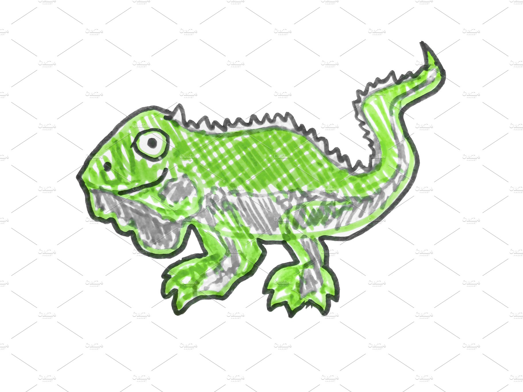 Iguana Sketchy Cartoon Kid Style Dra cover image.