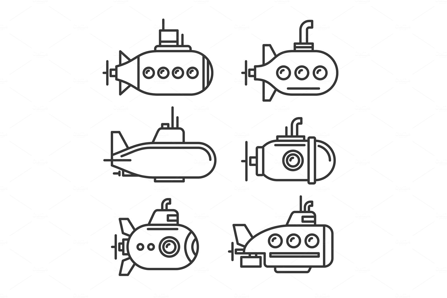 Submarine Icons Set on White cover image.
