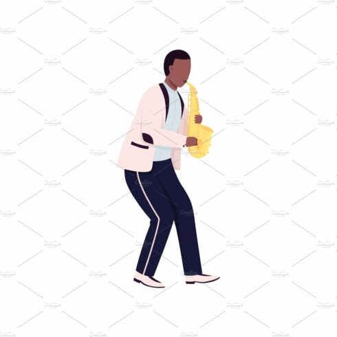 African saxophonist flat character. cover image.