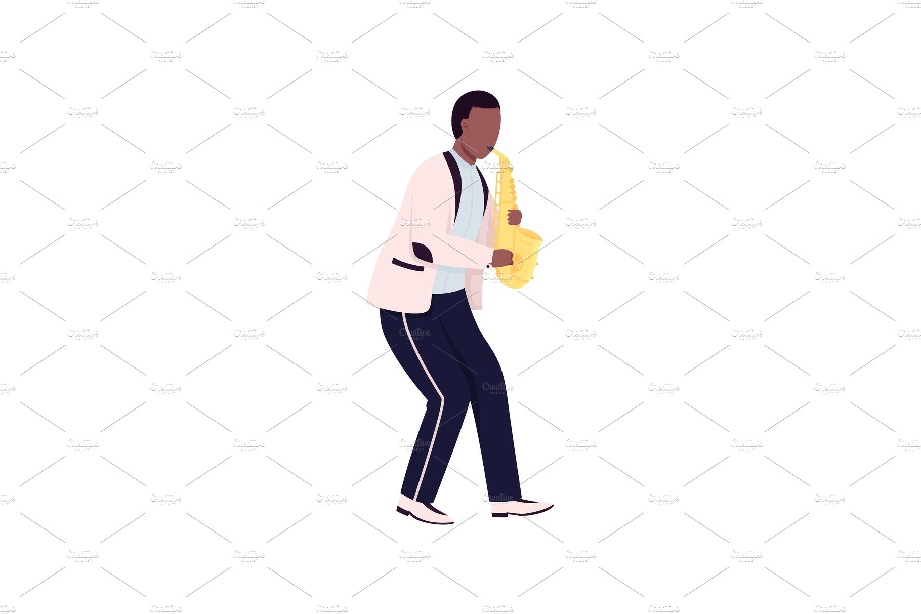 African saxophonist flat character. cover image.