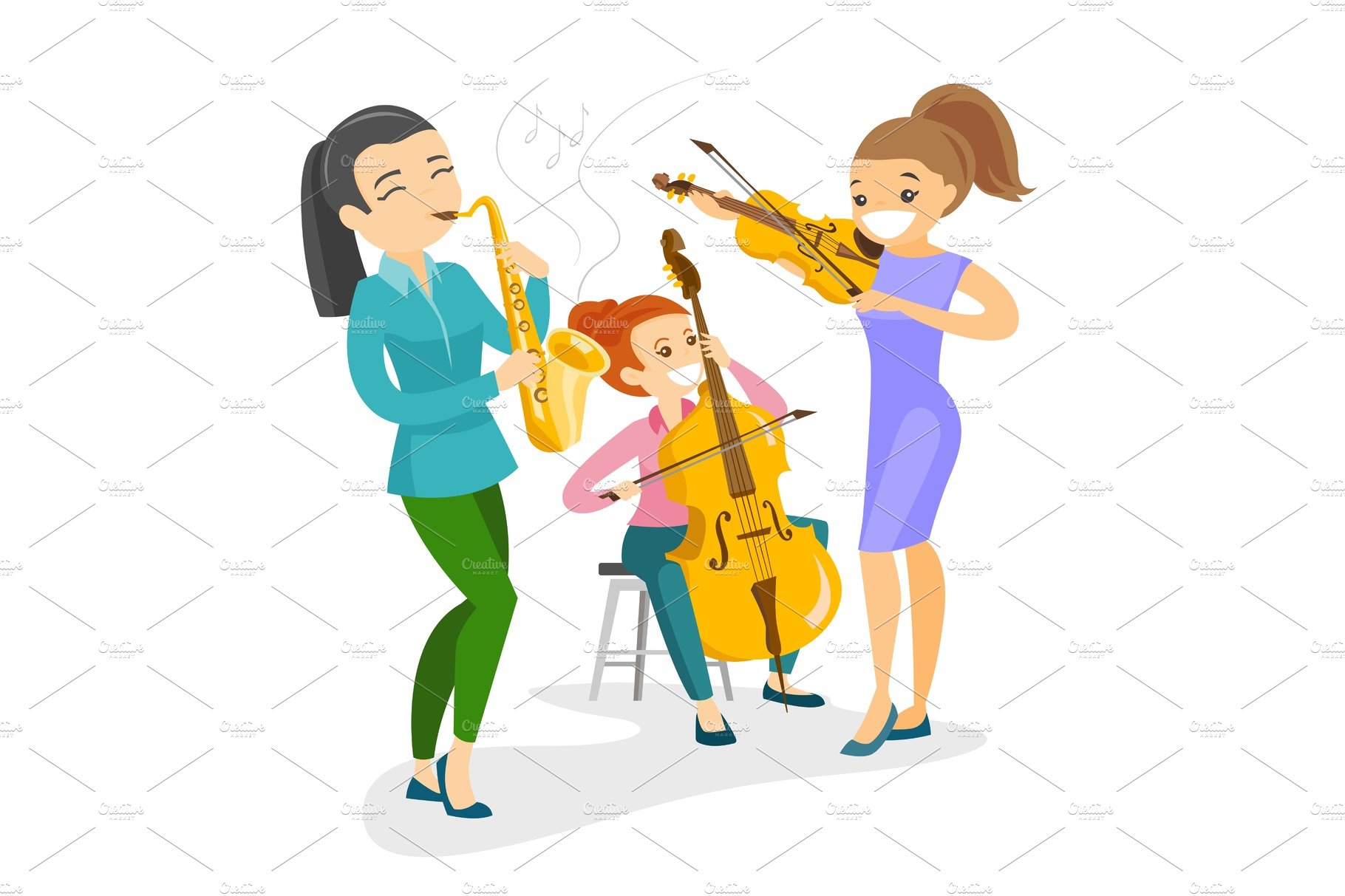 Band of musicians playing the musical instruments. cover image.