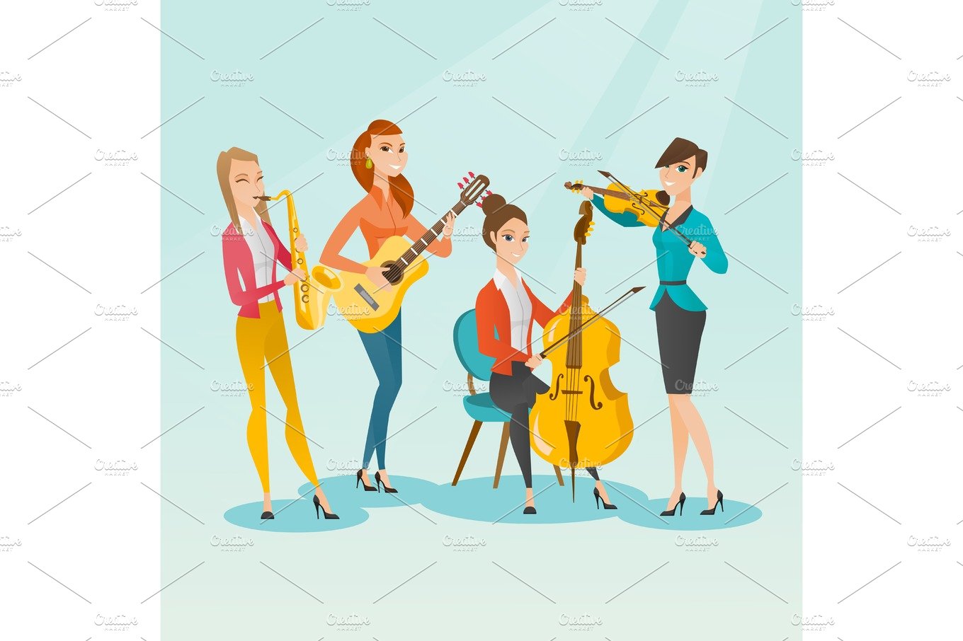 Band of musicians playing musical instruments. cover image.