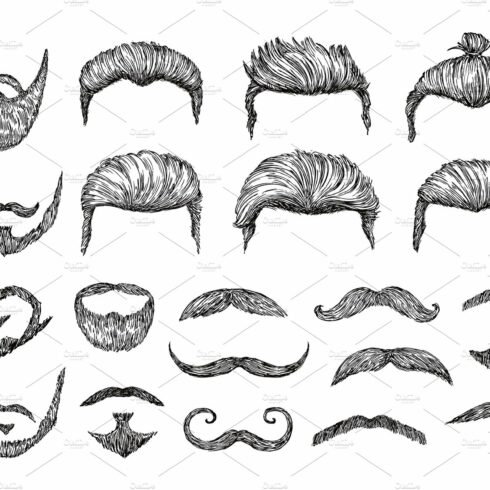 Male hairs sketch. Beard, mustache cover image.