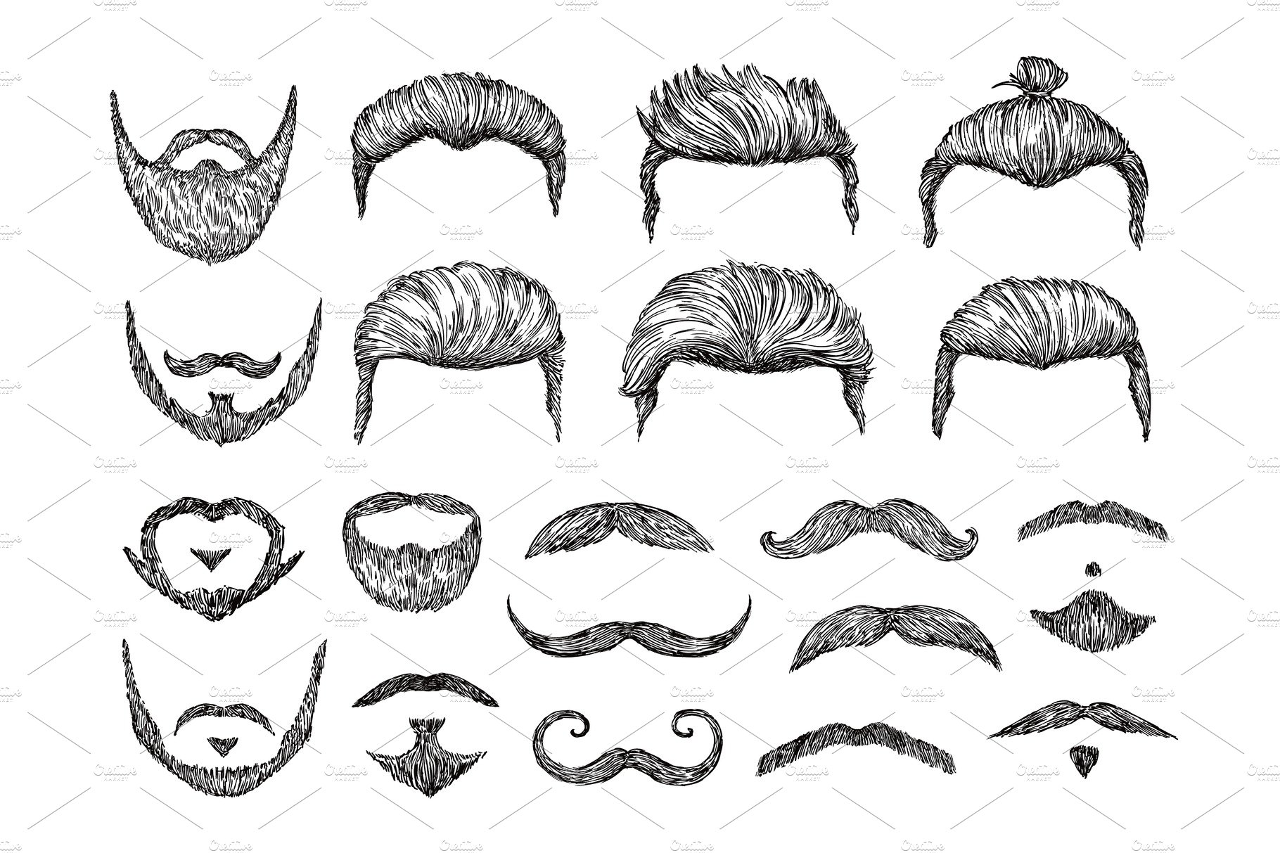 Male hairs sketch. Beard, mustache cover image.