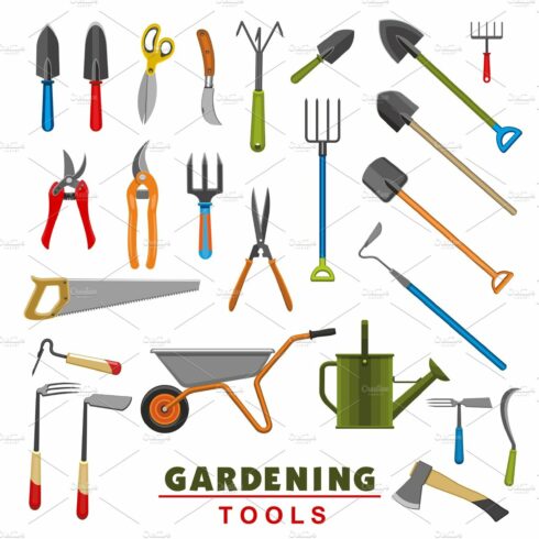 Vector isolated icons of farm gardening tools cover image.