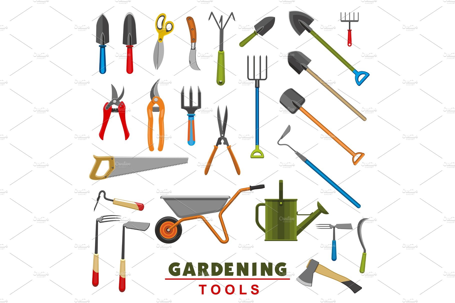 Vector isolated icons of farm gardening tools cover image.