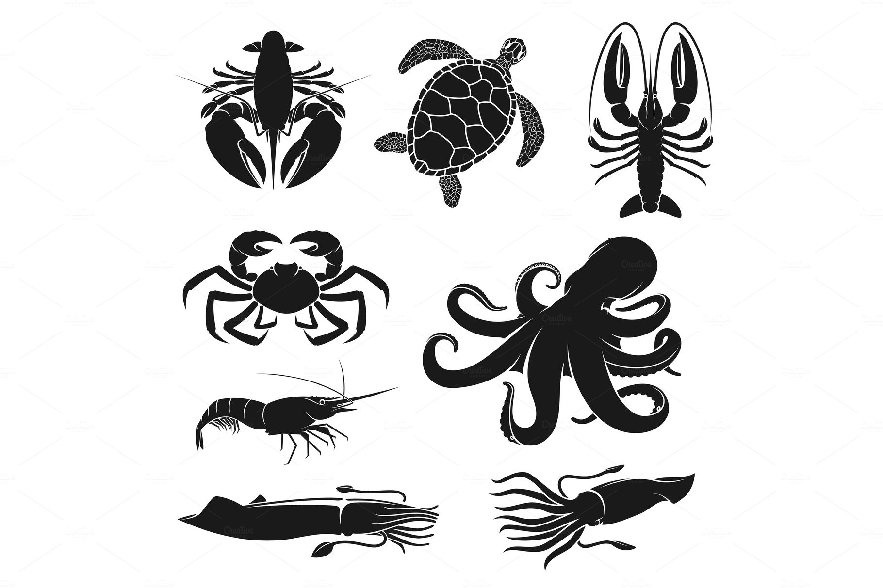 Seafood, octopus, turtle, shrimp cover image.