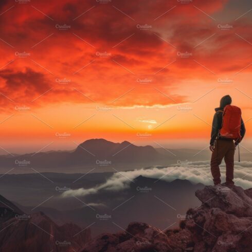 The man atop the red mountain gazed at the setting sun and orang cover image.