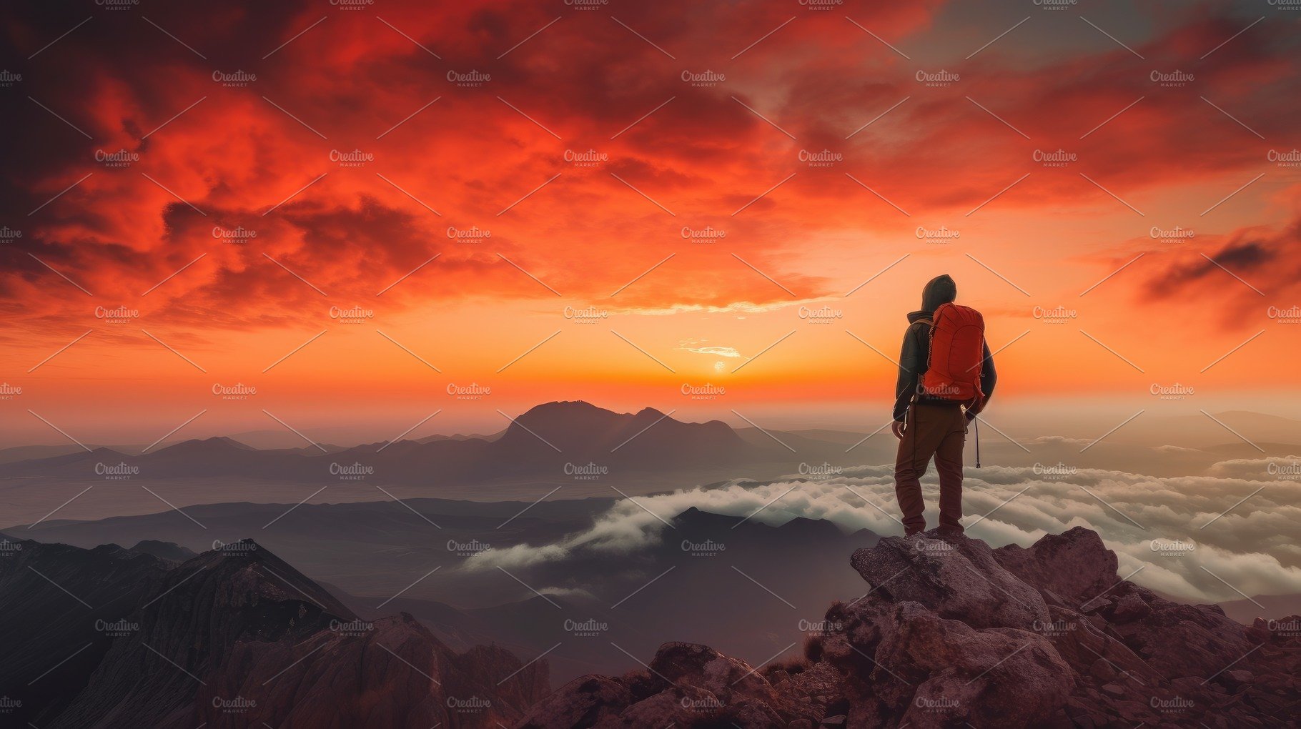 The man atop the red mountain gazed at the setting sun and orang cover image.