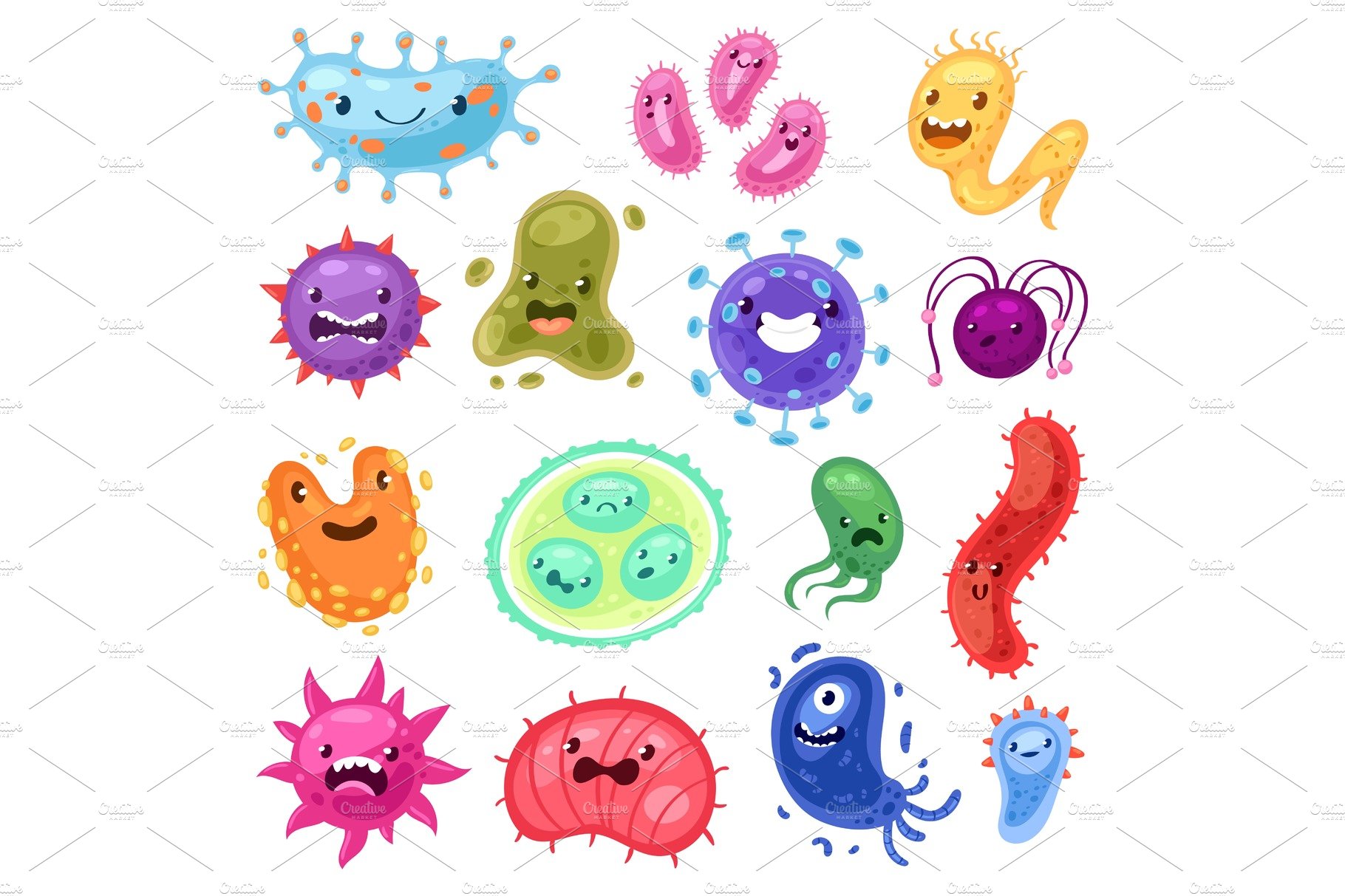 Viruses vector cartoon bacteria emoticon character of bacterial infection o... cover image.
