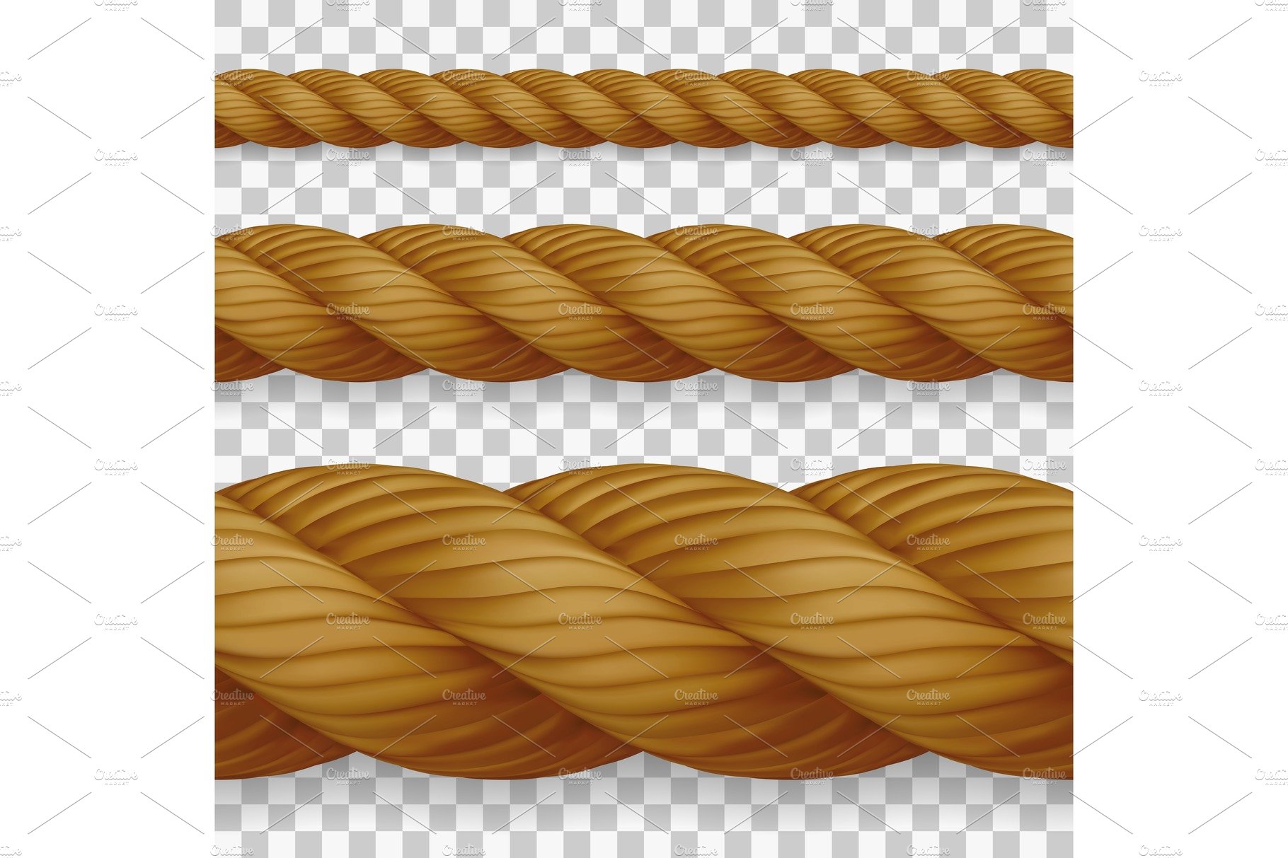 Set of seamless realistic hemp ropes cover image.