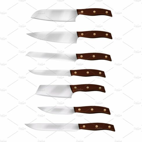 Realistic chef knife and kitchen cover image.
