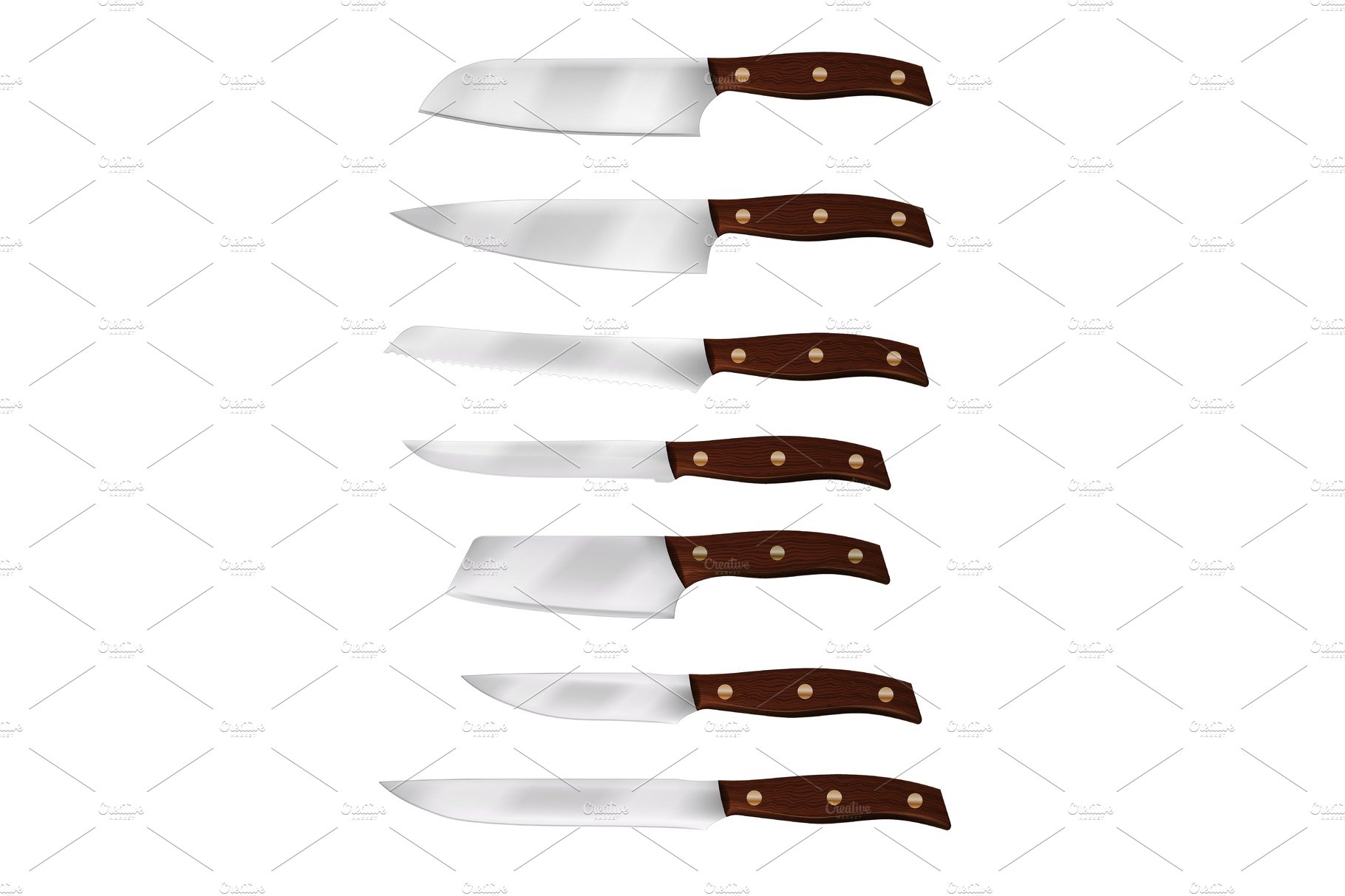 Realistic chef knife and kitchen cover image.