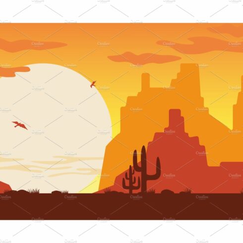 Wild west at sunset illustration cover image.