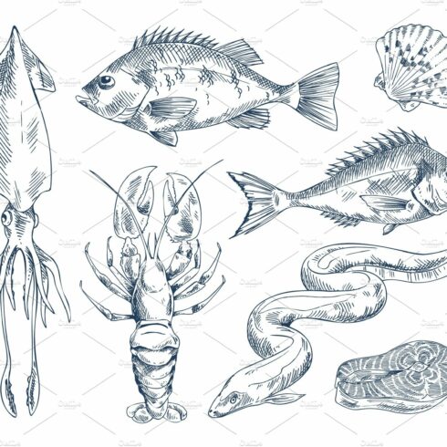 Monochrome Icon Set for Seafood cover image.