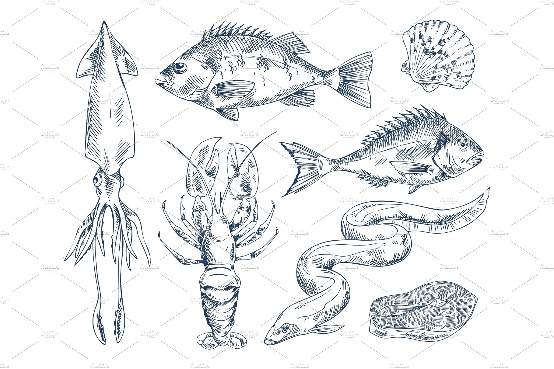 Monochrome Icon Set for Seafood cover image.