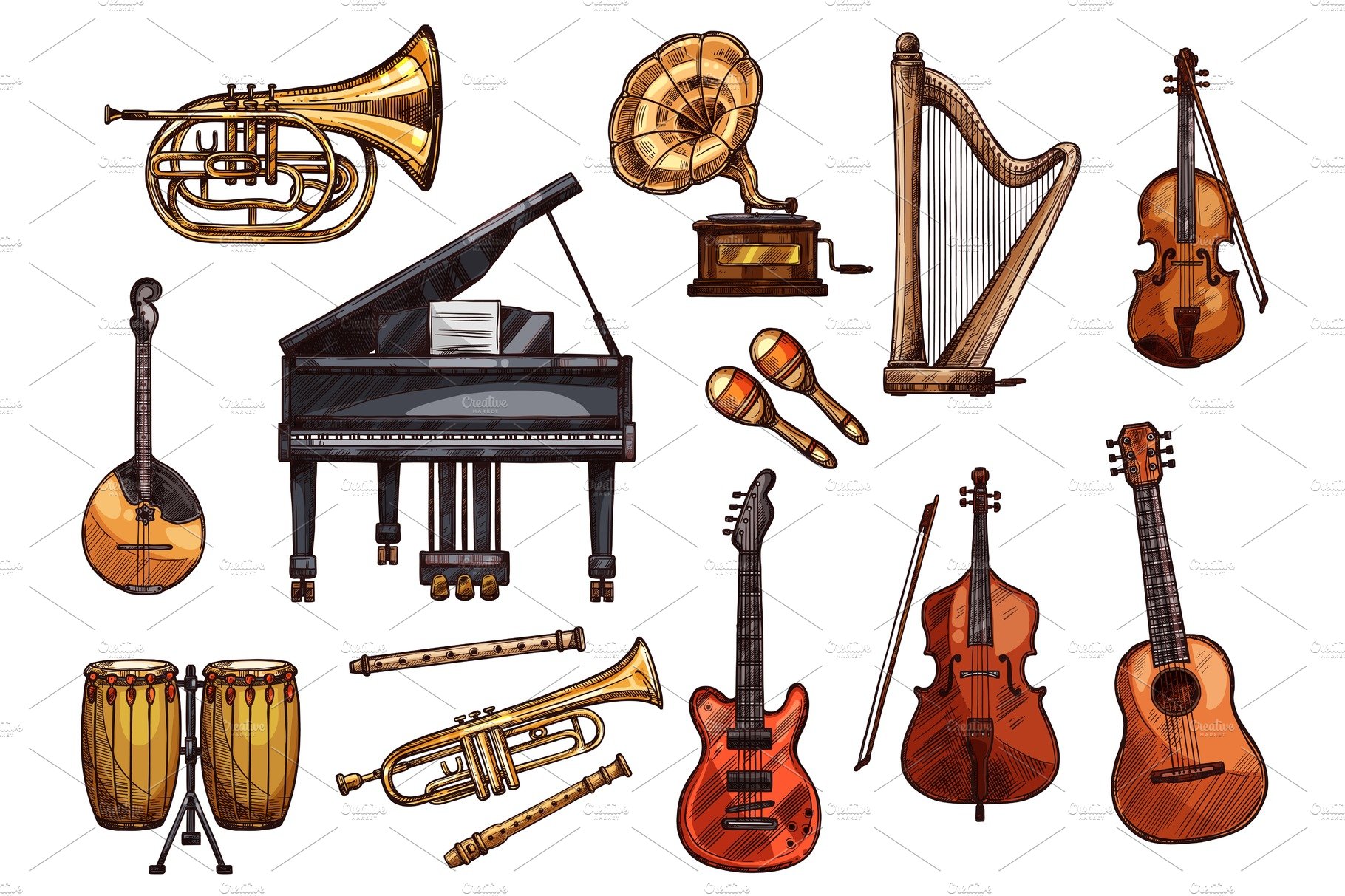 Line drawn vectors of musical instruments | Musical instruments drawing, Music  drawings, Line drawing