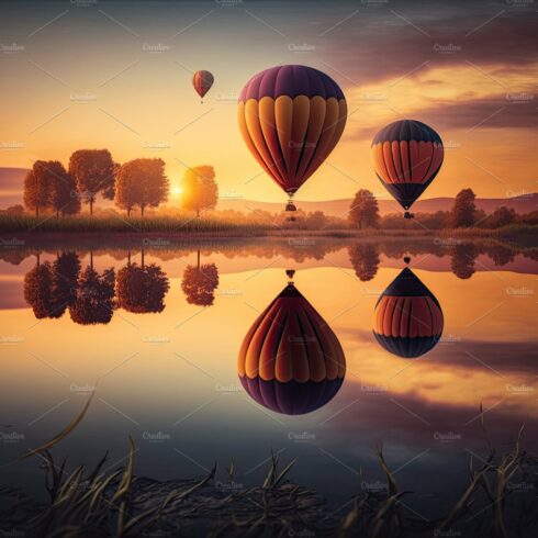 Hot Air Balloons Festival Flying Over a beautiful lake. Generati cover image.