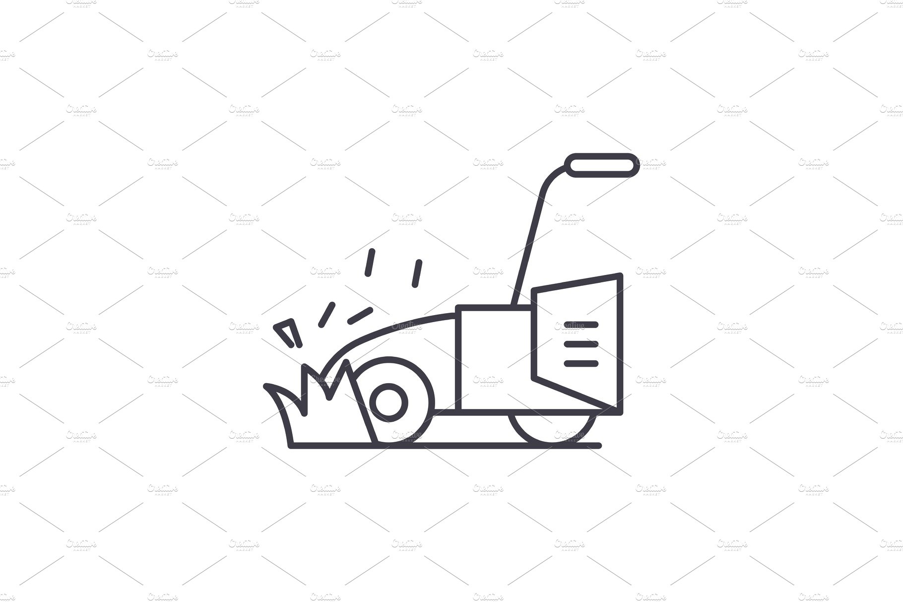 Lawn mower line icon concept. Lawn cover image.