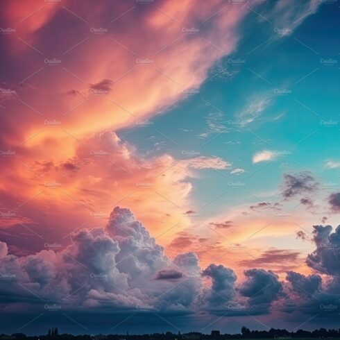 Colorful sky concept. Stunning sunset with vibrant twilight sky and clouds ... cover image.