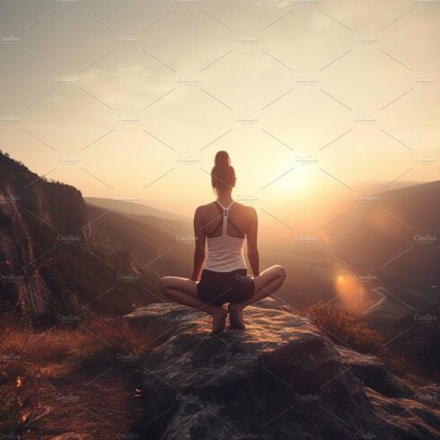 Yoga on mountain top at sunset cover image.