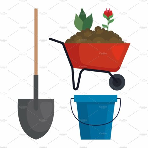 Gardening shovel wheelbarrow and cover image.