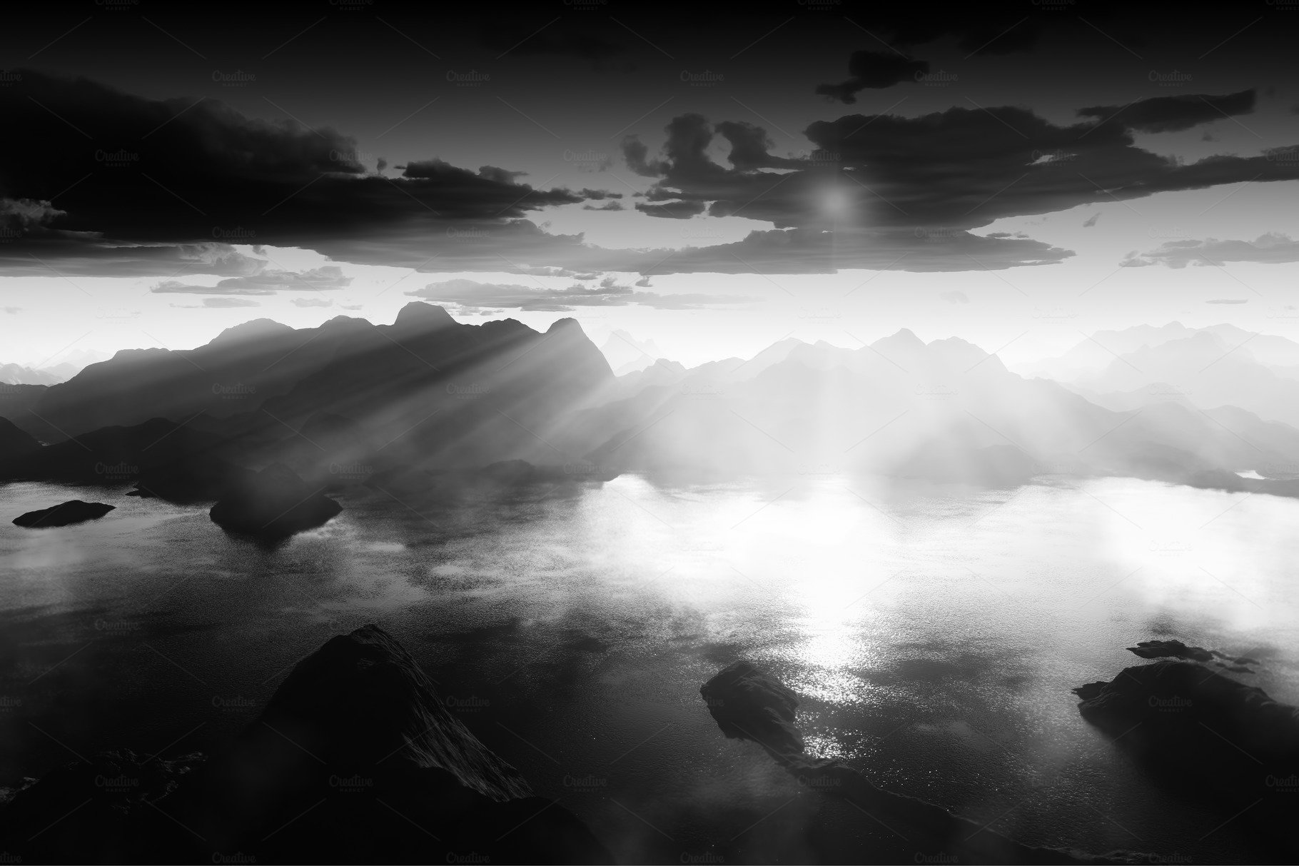 Black and white sunset at mountain v cover image.