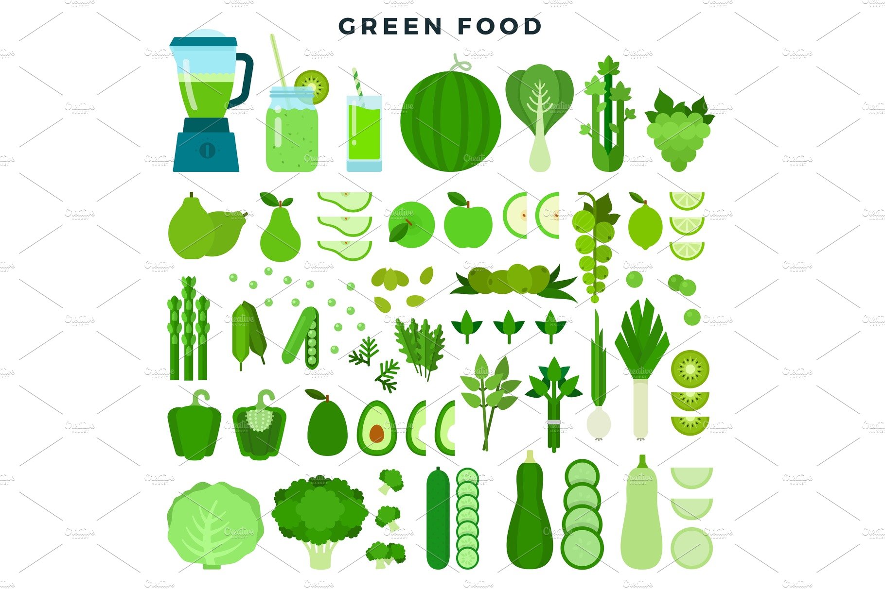 Collection of green colored food cover image.