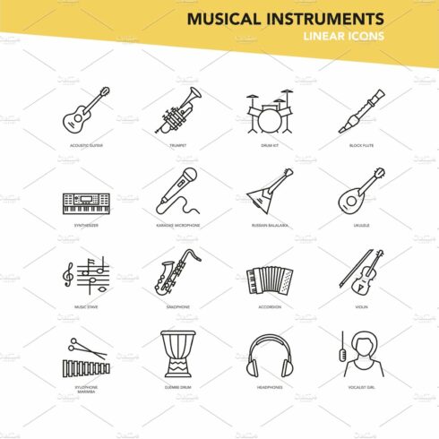 Vector set of linear icons - Musical cover image.