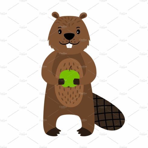 Beaver. Vector cartoon beaver character isolated cover image.