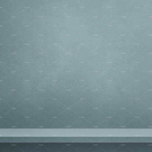 Empty shelf on a tinted grey wall. Background template. Vertical cover image.