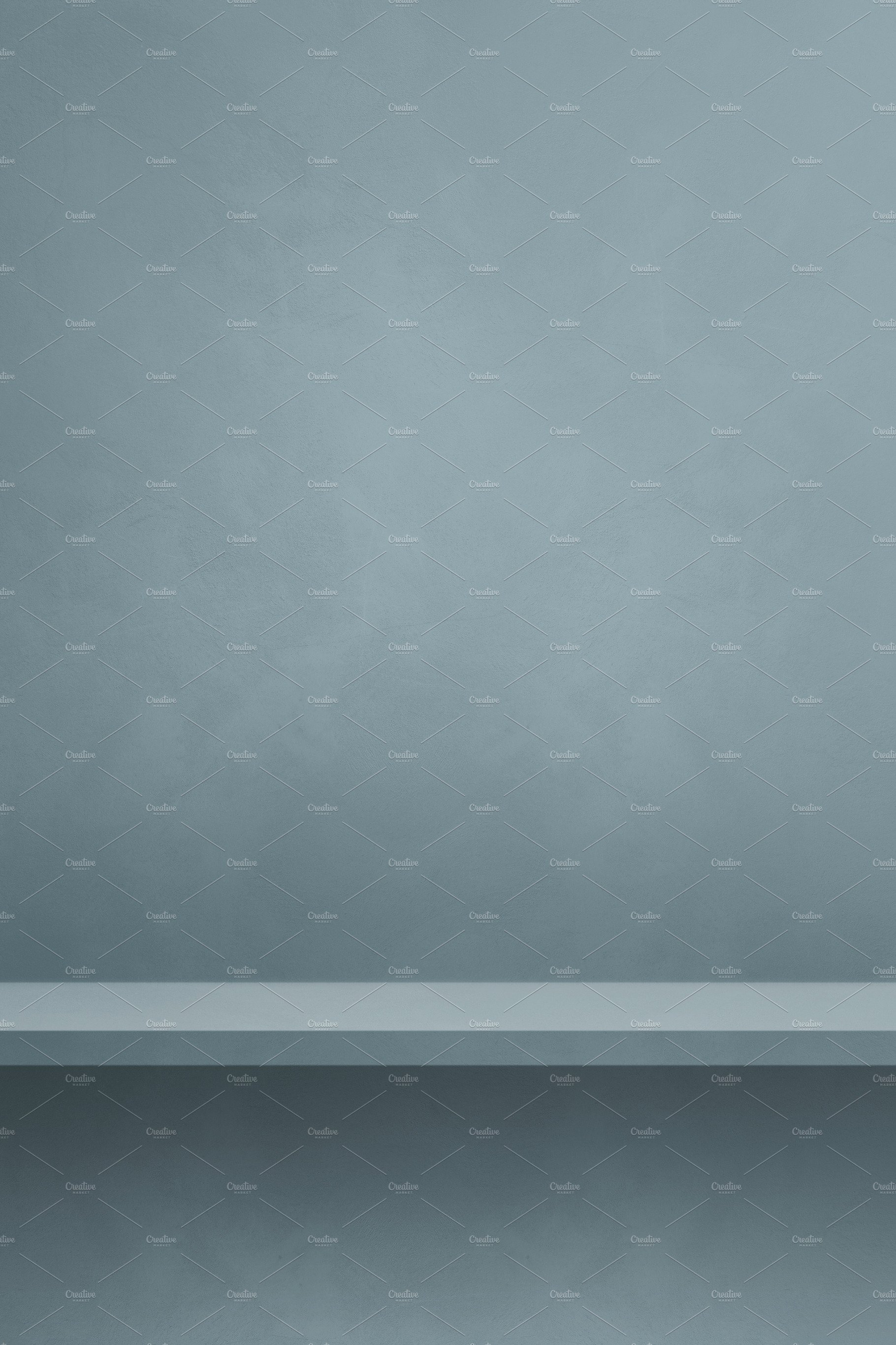 Empty shelf on a tinted grey wall. Background template. Vertical cover image.