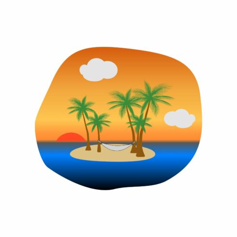 Sunset on tropical island with palm cover image.