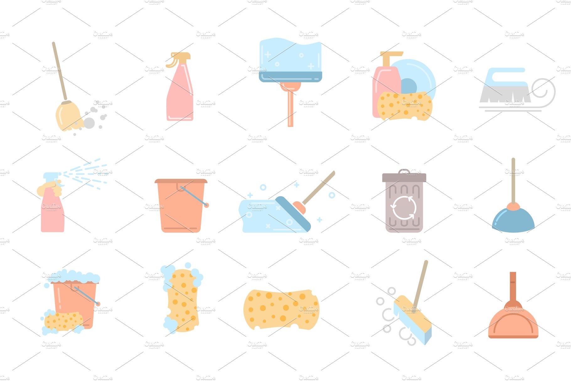 Set of cleaning service flat icons and symbols cover image.