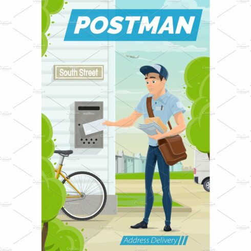 Delivery, postman with letter cover image.