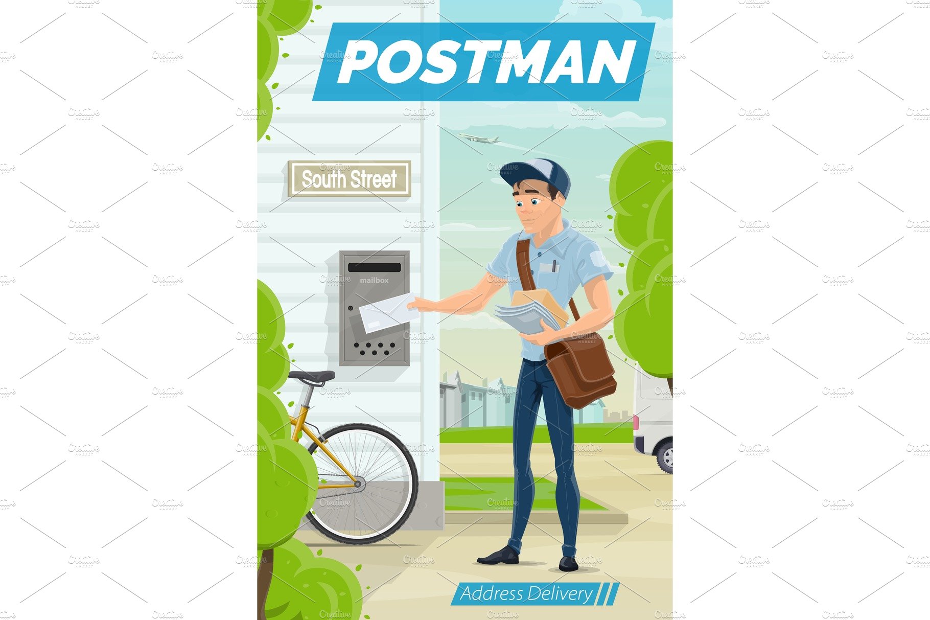 Delivery, postman with letter cover image.