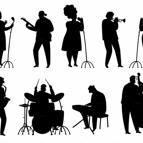 Black silhouette jazz musicians cover image.