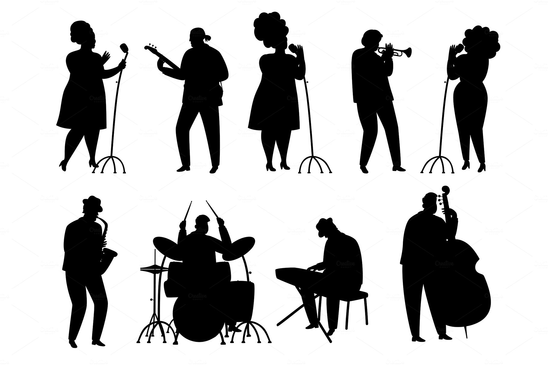 Black silhouette jazz musicians cover image.