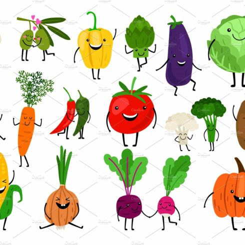 Cartoon vegetables characters cover image.