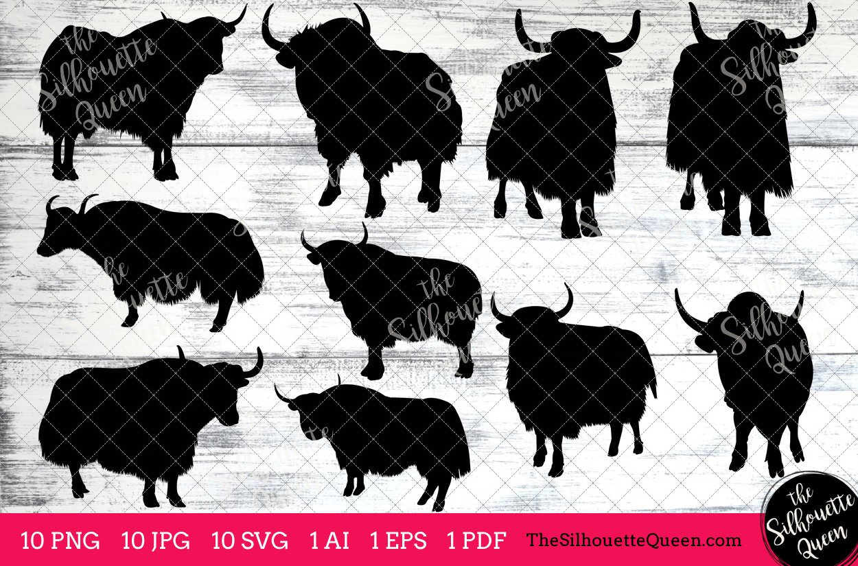 Yak silhouette vector graphics preview image.