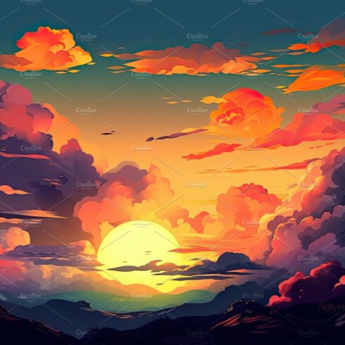 Illustrated sky with clouds, sun, stars, and sunrise or sunset. cover image.